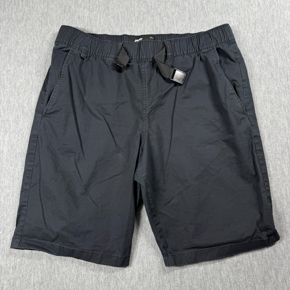 Oakley Shorts Mens XL Black Elastic Waistband‎ Belted Utility Flat Front Casual
